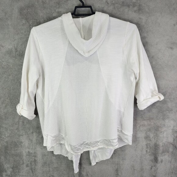 Womens White Chicos Zenergy Hooded Open Front Cardigan Sweater Rolled Sleeves 4 - Picture 5 of 8